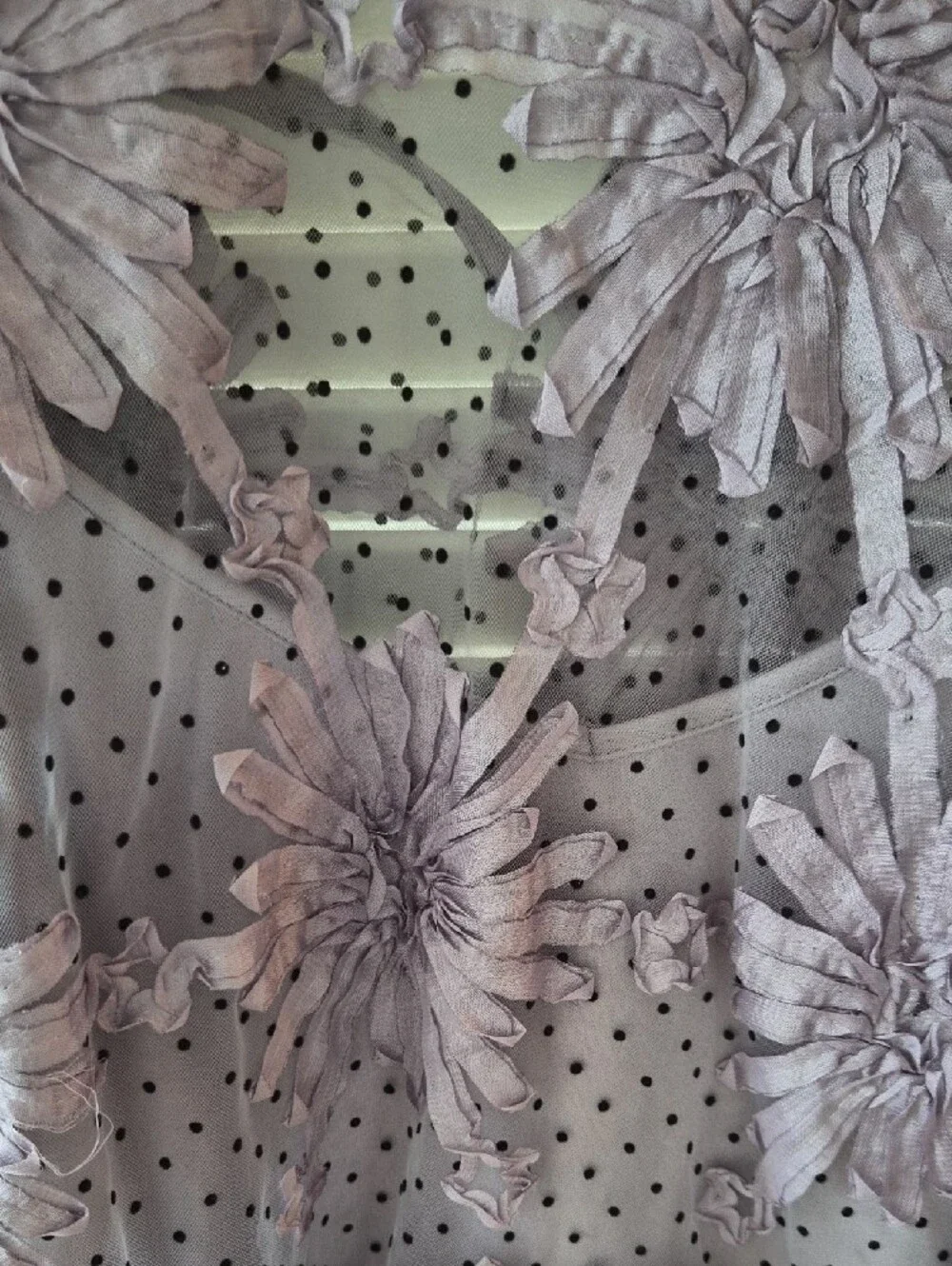 Eva Franco Lavender Floral Appliqué Mesh Blouse